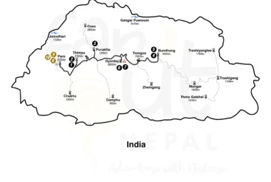 Bhutan Spiritual Tour 10 Days Map