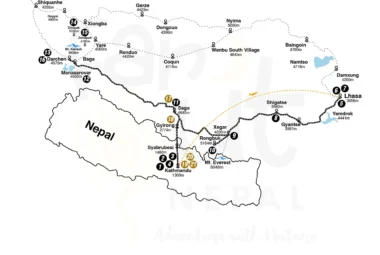 The Lhasa Mt. Kailash Tour 21 Days Map