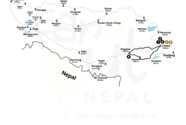 Tibet Three Cities Tour 6 Days Map