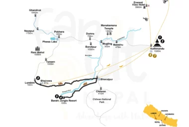 Wonders Of Nepal 7 Days Map