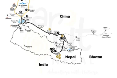 Mt. Kailash Spiritual Tour 16 Days Map