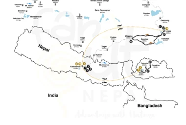 Nepal Bhutan Tibet Tour 16 Days Map