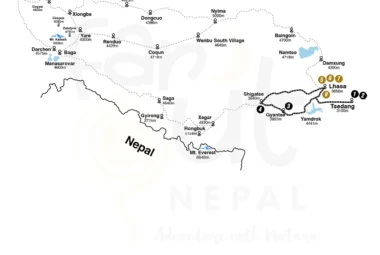 Central Tibet Tour 8 Days Map